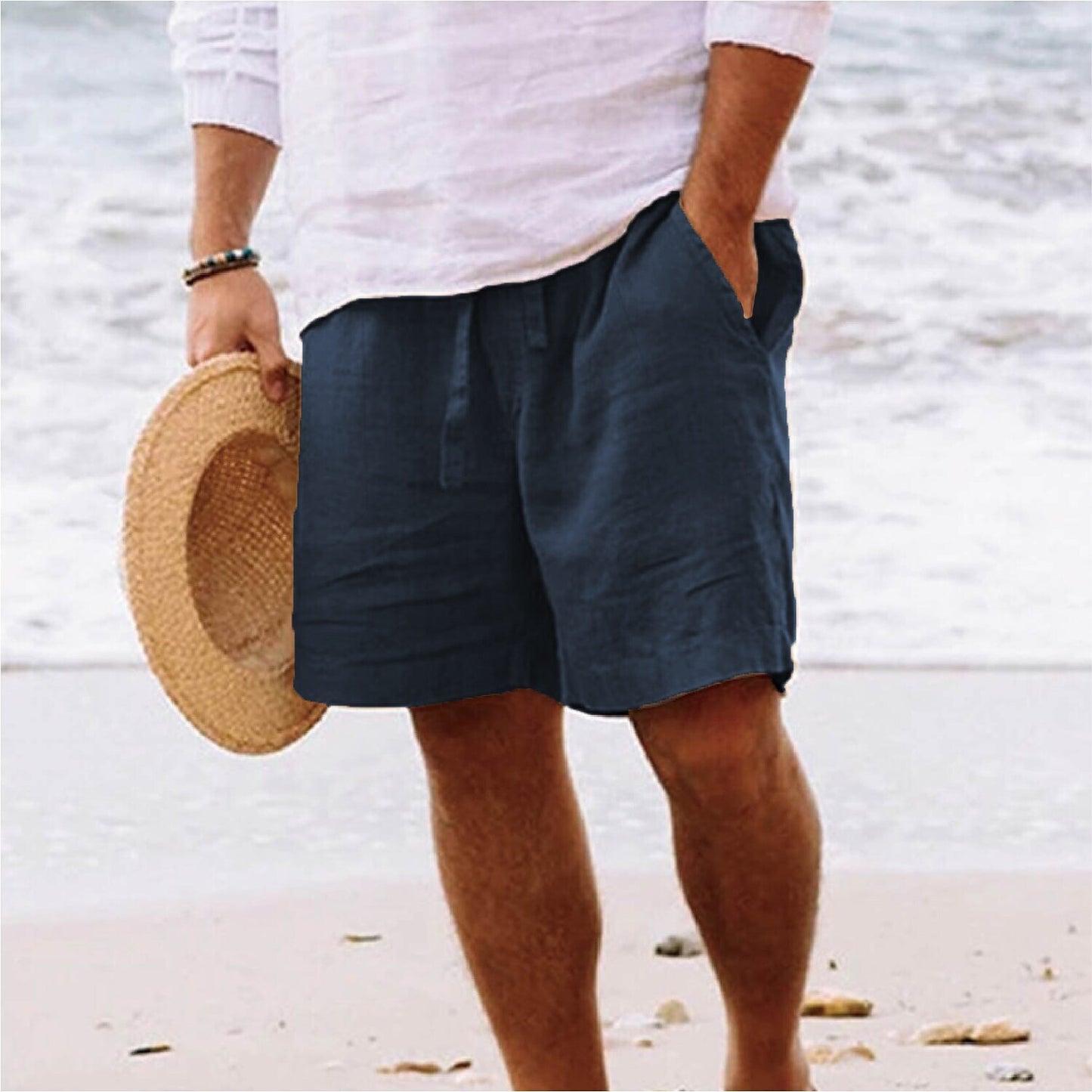 Men's Linen Drawstring Waist Straight Leg Comfort Shorts