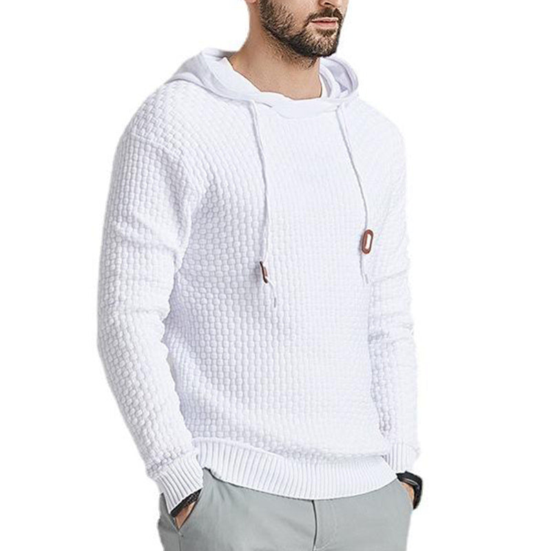 Men's Pullover Jacquard Check Pattern Hooded Sweater Basic Vintage Style