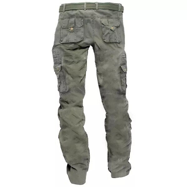Men's Outdoor Vintage Washed Cotton Straight Multi-pocket Tactical Cargo Pants