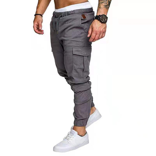 Men's Drawstring Waist Patch Pockets Detail Casual Cargo Pants