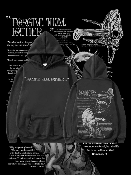 100% CottonTM️ Forgive Them,Father Bible Verses Print Long Sleeve Hoodie