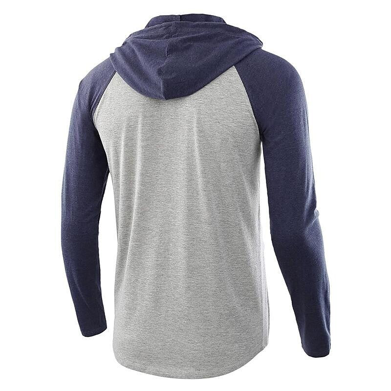 Men's Color Block Raglan Sleeves Drawstring Hoodie T-shirt