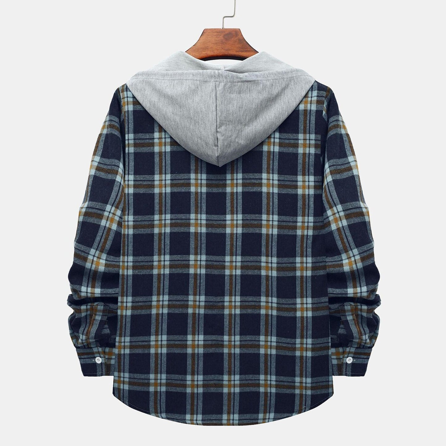 Men's Long Sleeve Flannel Brushed Check Hooded Casual Shirt Red Blue