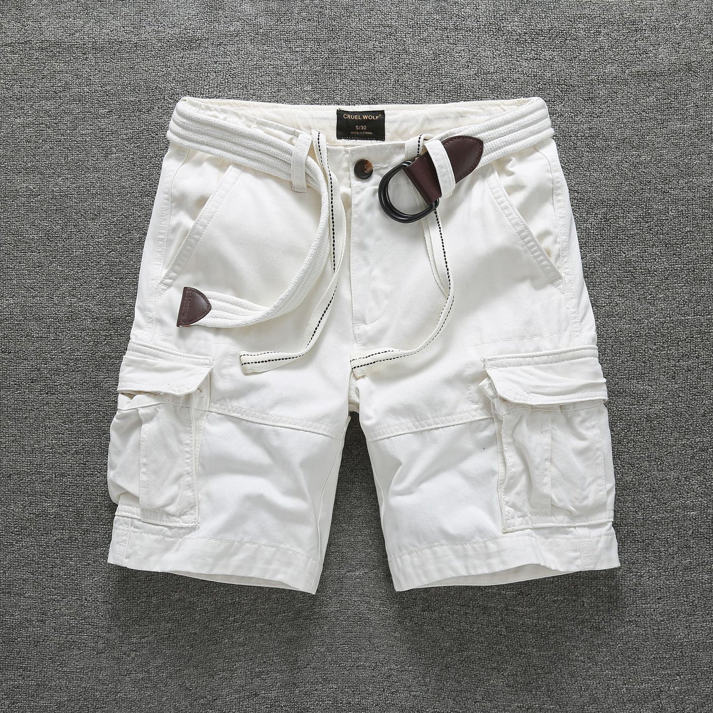 Men's Multiple Pockets Straight Camouflage Cargo Shorts with Belt