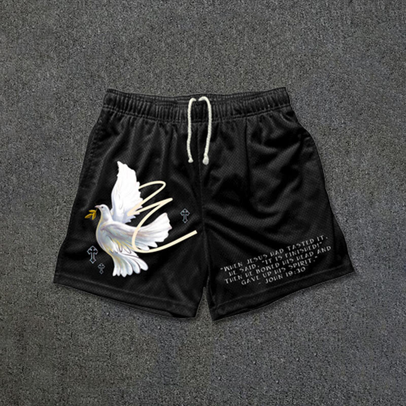 Casual Loose Peace Dove Print Shorts
