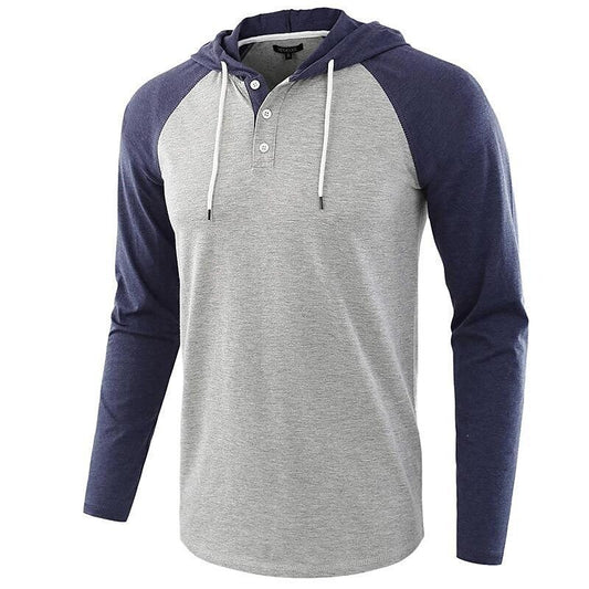 Men's Color Block Raglan Sleeves Drawstring Hoodie T-shirt