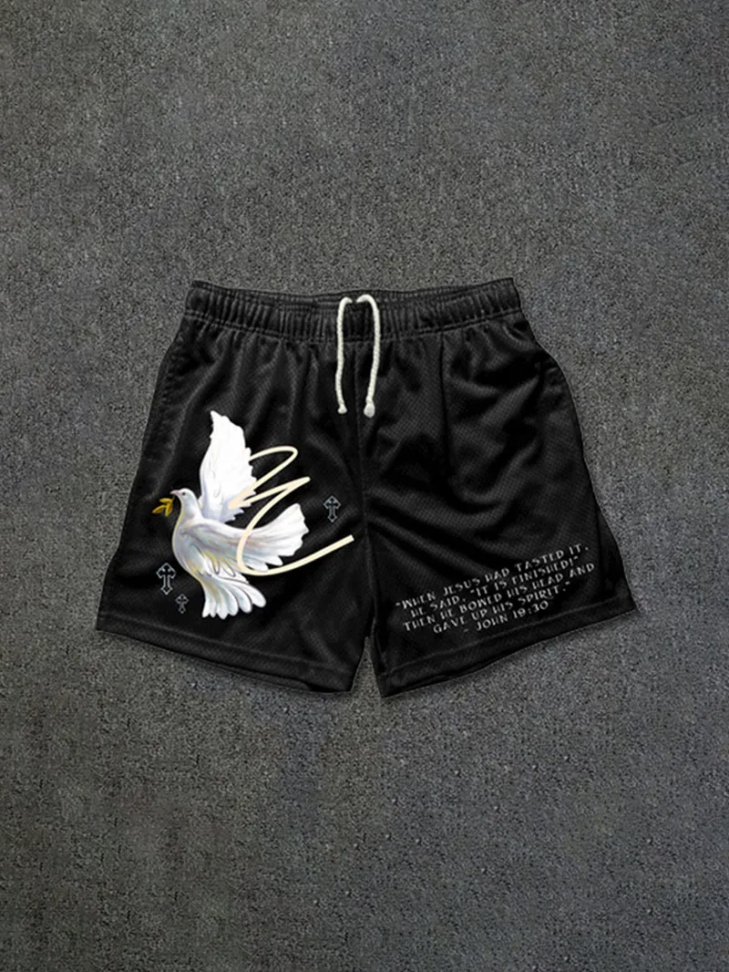 Casual Loose Peace Dove Print Shorts
