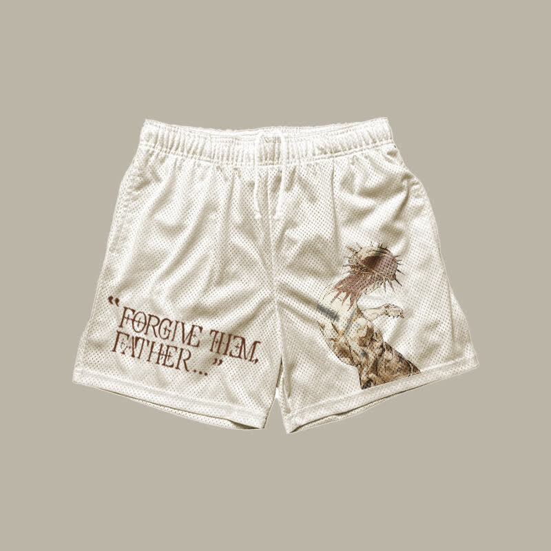 Forgive Them,Father Print Mesh Shorts