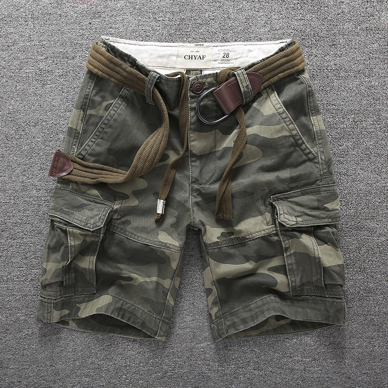 Men's Multiple Pockets Straight Camouflage Cargo Shorts with Belt