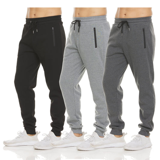 Mens 3 Pack Drawstring Fleece Sweatpants with Zipper Pocket