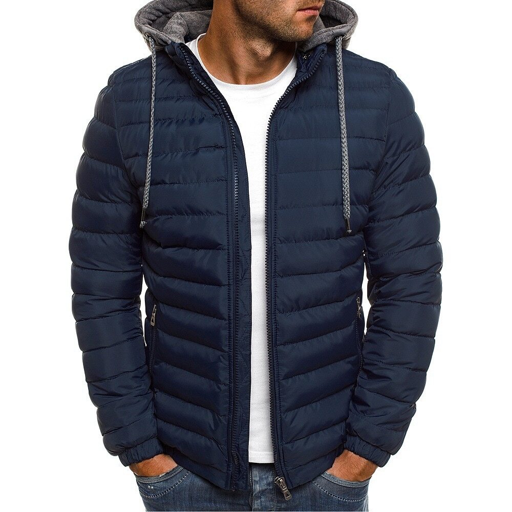 Men's Solid Color Quilted Hooded Lightweight Puffer Jacket