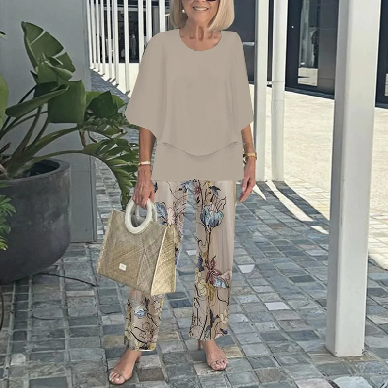 💃2025 Hot Sale🔥Women’s Printed Pants and Crew Neck Top Set
