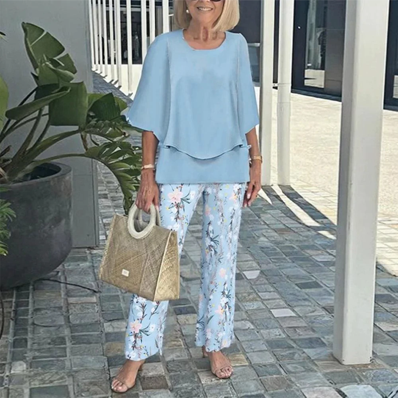 💃2025 Hot Sale🔥Women’s Printed Pants and Crew Neck Top Set